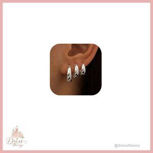 Sterling Silver Square Hoop Earrings Set Hypoallergenic Minimalist Geometric